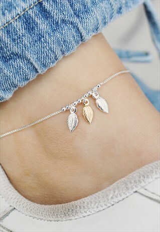 STERLING SILVER LEAF ANKLET