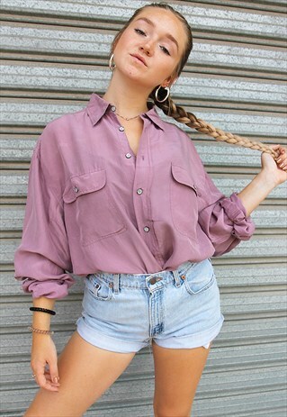 LIGHT PURPLE PURE SILK LONG SLEEVED BOYFRIEND SHIRT