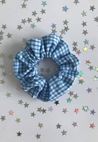 HANDMADE BLUE GINGHAM SCRUNCHIE