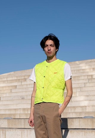 UNISEX Y2K 00S VINTAGE CASTROL WORKWEAR QUILTED GILET FLUO