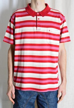 Y2K Red Beige Striped Golf Polo Shirt