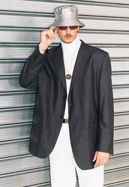 Vintage 90s Striped Grey Oversize Menswear Suit Baggy Blazer