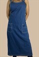 Vintage 90s Denim Dress Overall Maxi Style