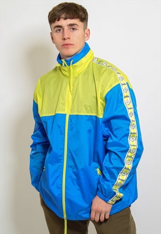 VINTAGE LOTTO ARM TAPE WINDBREAKER JACKET IN BLUE AND YELLOW