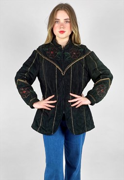 70's Pancaldi Vintage Ladies Black Suede Padded Jacket Coat