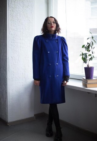 VINTAGE 80'S BLUE/PURPLE PURE WOOL WINTER COAT