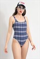 VINTAGE ONE PIECE SWIMSUIT IN PLAID BLUE