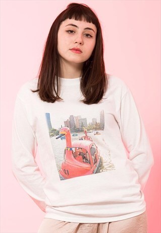 SWAN BOATS LONG SLEEVE GRAPHIC T-SHIRT JAPAN PINK KAWAII