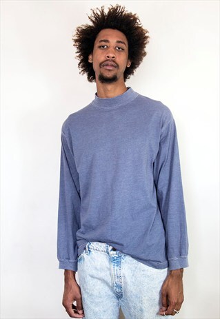 90S MINIMALIST PIGMENT DYED BLUE MOCK TURTLE NECK TEE MEDIUM