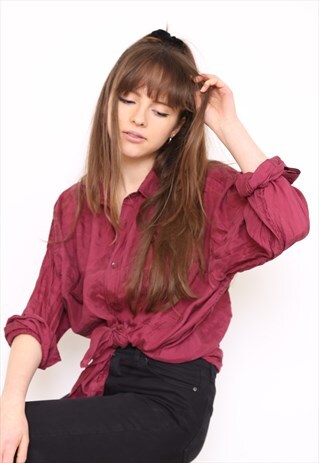 VINTAGE 90S PURPLE SILK OVERSIZED BLOUSE SHIRT