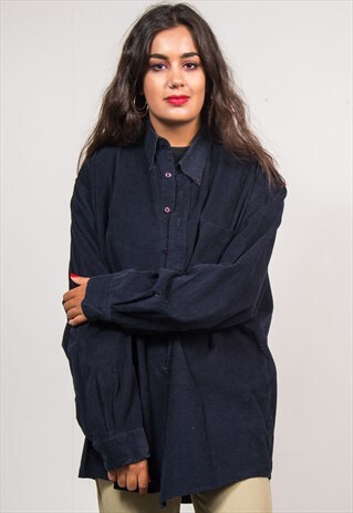 RETRO 90'S NAVY BLUE CORDUROY OVERSIZE SHIRT