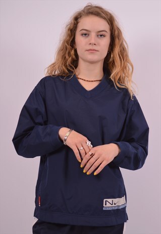 NIKE WOMENS VINTAGE TRACKSUIT TOP MEDIUM NAVY BLUE 90S