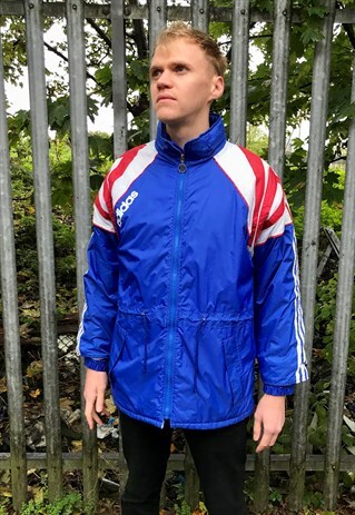 VINTAGE ADIDAS RARE FOOTBALL MANAGER BLUE RED COAT JACKET