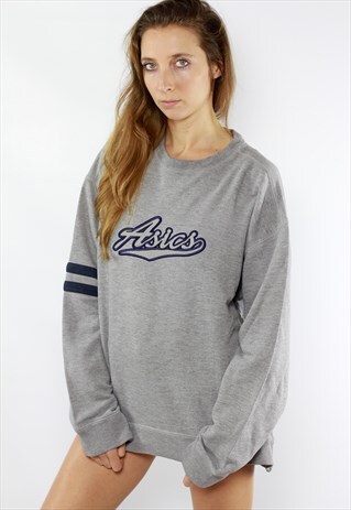 GREY ASICS JUMPER VINTAGE RETRO