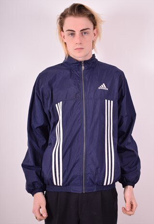 ADIDAS MENS VINTAGE TRACKSUIT TOP JACKET SMALL BLUE 90S