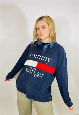 VINTAGE 90S RARE TOMMY HILFIGER EMBROIDERED FLAG SWEATSHIRT