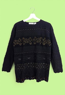 Vintage 90's Beaded Wool Knit Sweater Sequins Blouse Jumper