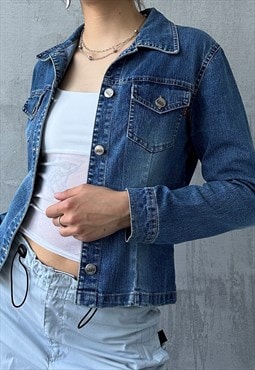 Vintage Y2K 00's Blue Classy Denim Button Up Jacket