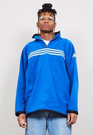 VINTAGE 90'S BLUE FLEECE ADIDAS ZIP UP SWEATER