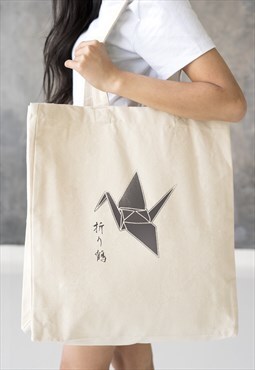Japanese Origami Paper Crane Tote Bird Canvas Printed Bag