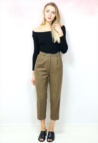 1980S VINTAGE CARAMEL BROWN WOOL HIGH WAIST TROUSER