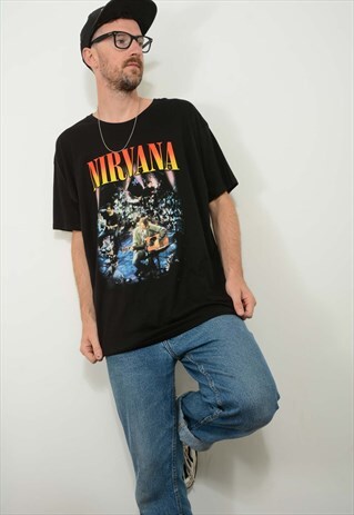 Nirvana T-shirt Unplugged Print Black Size XXL 