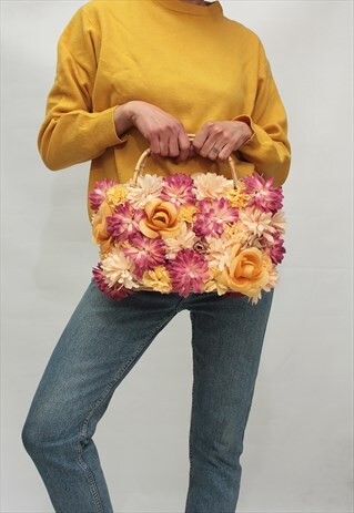 VINTAGE 90' AMAZING BEAUTIFUL CUTE FLOWER HAND BAG
