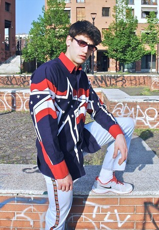 90S VINTAGE RARE TOMMY HILFIGER U.S.A. FLAG PATTERN SHIRT