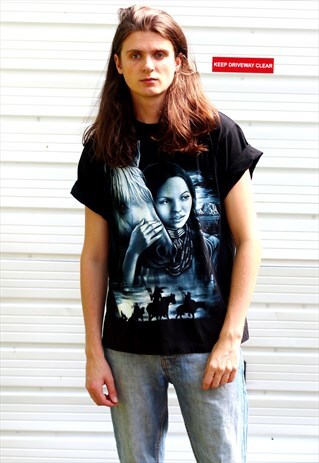 1990'S VINTAGE BLACK GRAPHIC NATIVE AMERICAN PRINT T-SHIRT