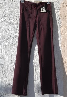 Deadstock dark burgundy red stretch flared high waist pants.