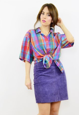 VINTAGE 90S COLOURFUL CHECKED SPRING SHORT SLEEVED SHIRT