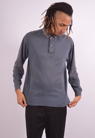 VINTAGE TOMMY HILFIGER POLO SHIRT LONG SLEEVE GREY