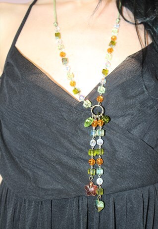 90S VINTAGE LONG SWAROVSKI CRYSTAL NECKLACE BOHO FESTIVAL