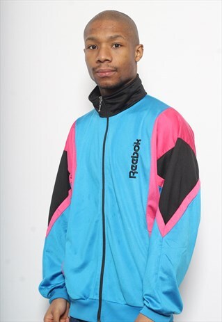 VINTAGE REEBOK LOGO TRACK JACKET BLUE PINK BLACK
