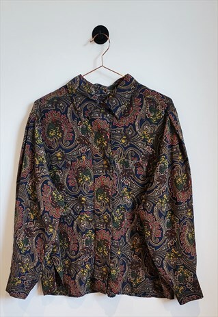 VINTAGE 80S PAISLEY ABSTRACT CRAZY PRINT BLOUSE SIZE 16-18