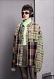 PATCHWORK SHIRT LONG SLEEVE CHECK BLOUSE PLAID TOP IN GREEN