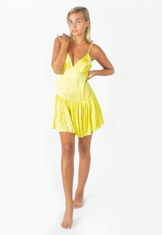 GLE SATIN MINI RUFFLE DRESS IN YELLOW