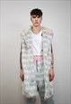 STRIPED FAUX FUR COAT LONGLINE PASTEL STRIPE CARNIVAL JACKET