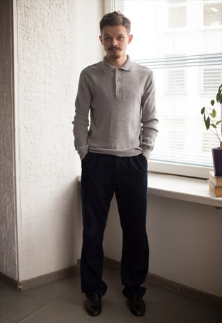 VINTAGE 90'S GREY HALF BUTTON UP JUMPER
