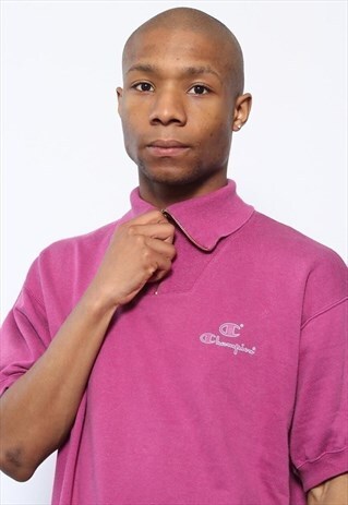 VINTAGE CHAMPION 1/4 ZIP SHORT SLEEVE SWEATSHIRT PURPLE