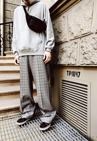 VINTAGE 90S UNISEX GREY CHECK BAGGY PANTS
