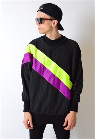 VINTAGE 90S BLACK COLOUR BLOCK SWEATSHIRT JUMPER
