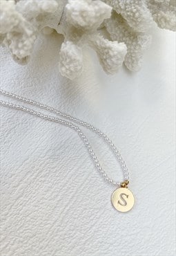 Gold Letter Faux Pearl Initial  S Charm Pendant  Necklace