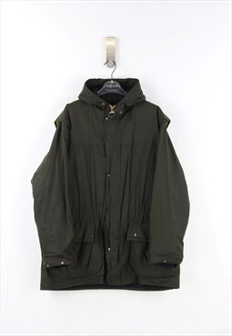 Barbour Durham Waxed Hunting Rain Jacket in Green - L