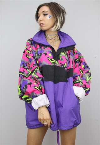 VINTAGE 80S 90S OVERSIZED 1/4 ZIP PULL OVER FESTIVAL JACKET