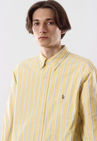 VINTAGE MENS RALPH LAUREN STRIPED LONG SLEEVE CASUAL SHIRT