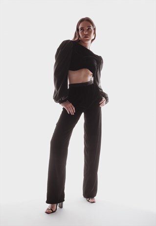 PLAIN BLACK VELVET TROUSERS
