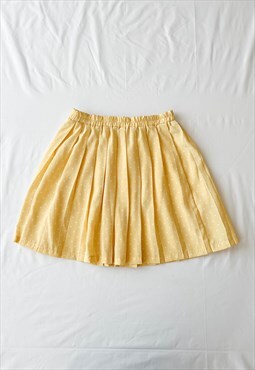 Vintage 90s Mini Pastel Yellow Pleated Polka Dot Skirt M
