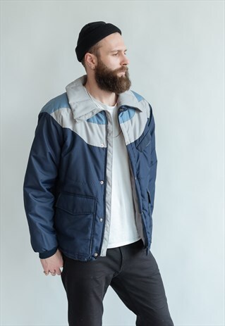 VINTAGE 70S HIGH NECK PUFFER JACKET IN BLUE