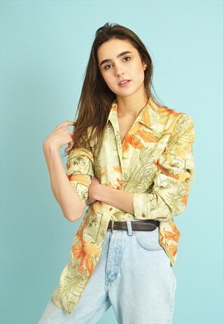 90'S RETRO BOHO FLORAL ABSTRACT HOLIDAY PATTERN PASTEL SHIRT